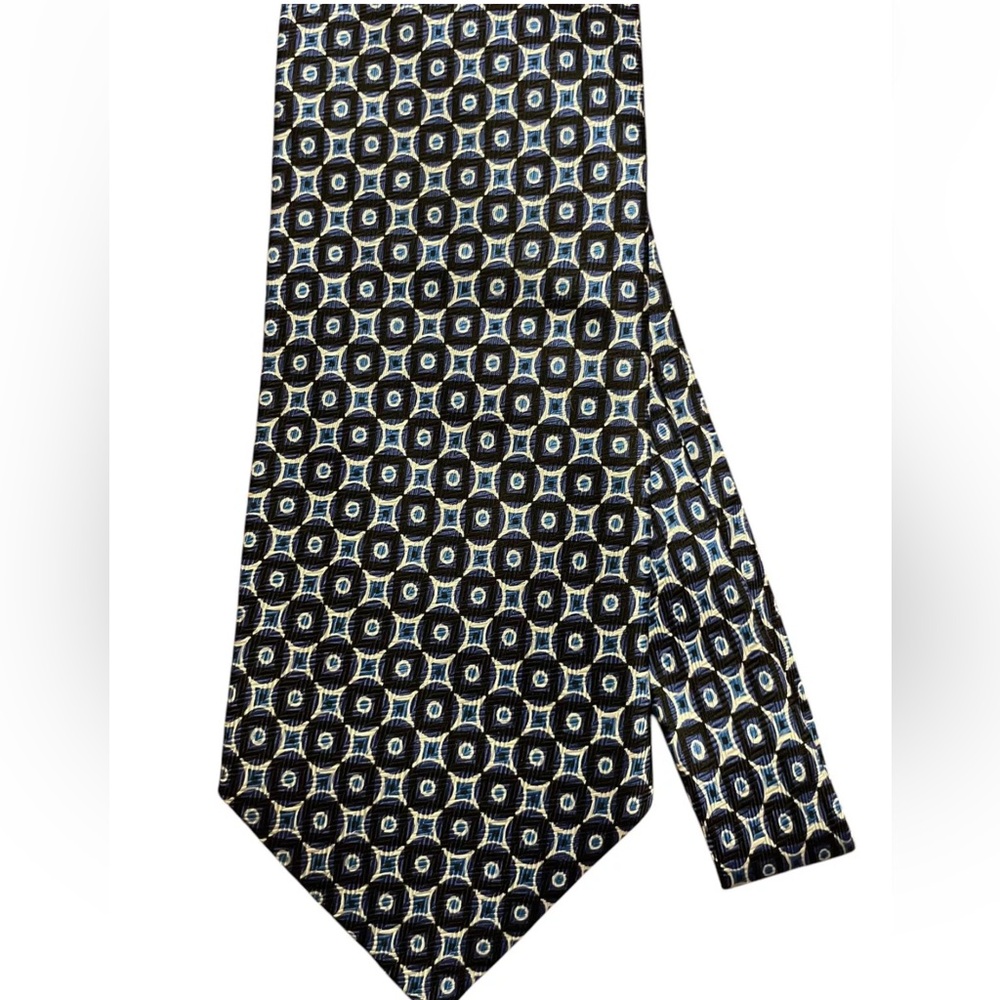 REGATTA 80 Mens 100% Silk Vintage Tie Classy Blue Medallion Pattern Necktie